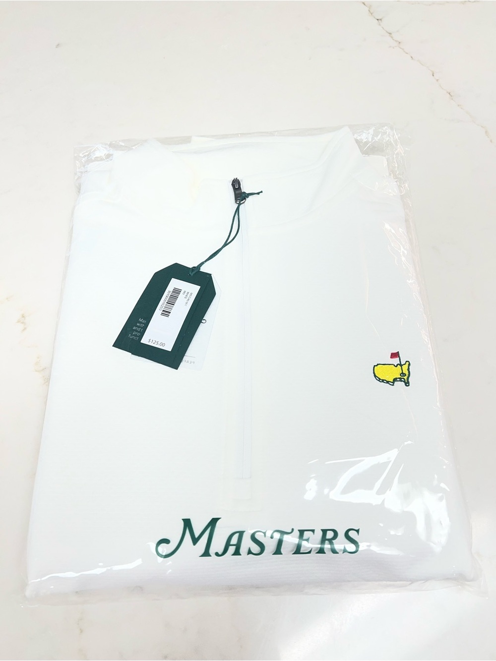 Masters White Performance Quarter-Zip with Green Logo Tag